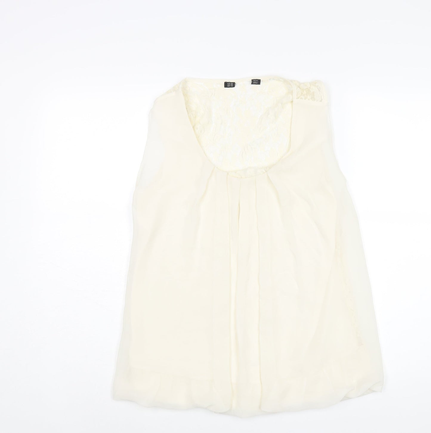 Zara Womens Ivory Polyester Camisole Blouse Size 2XL Scoop Neck - Lace Back Detail