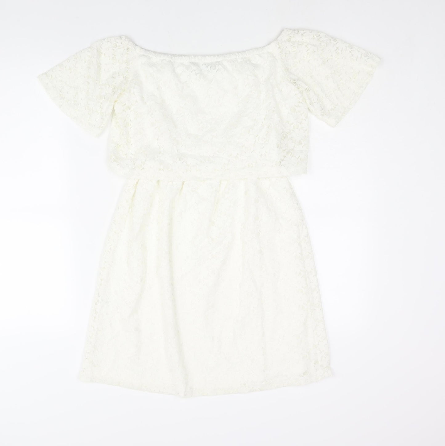 Fashion Union Womens Ivory Nylon Mini Size 10 Boat Neck Pullover