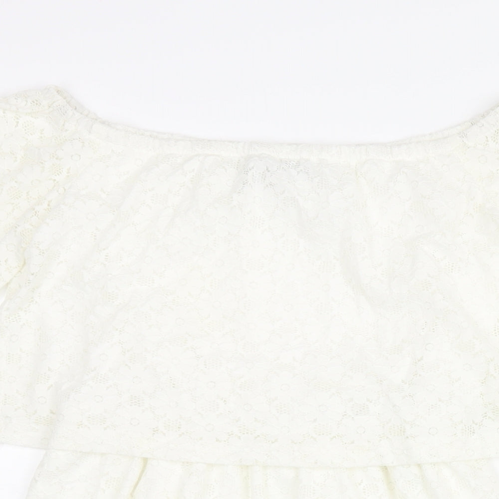 Fashion Union Womens Ivory Nylon Mini Size 10 Boat Neck Pullover
