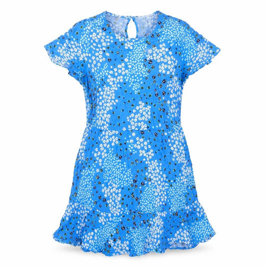 Marks & Spencer Womens Blue Floral Viscose A-Line Size 14 Round Neck Button