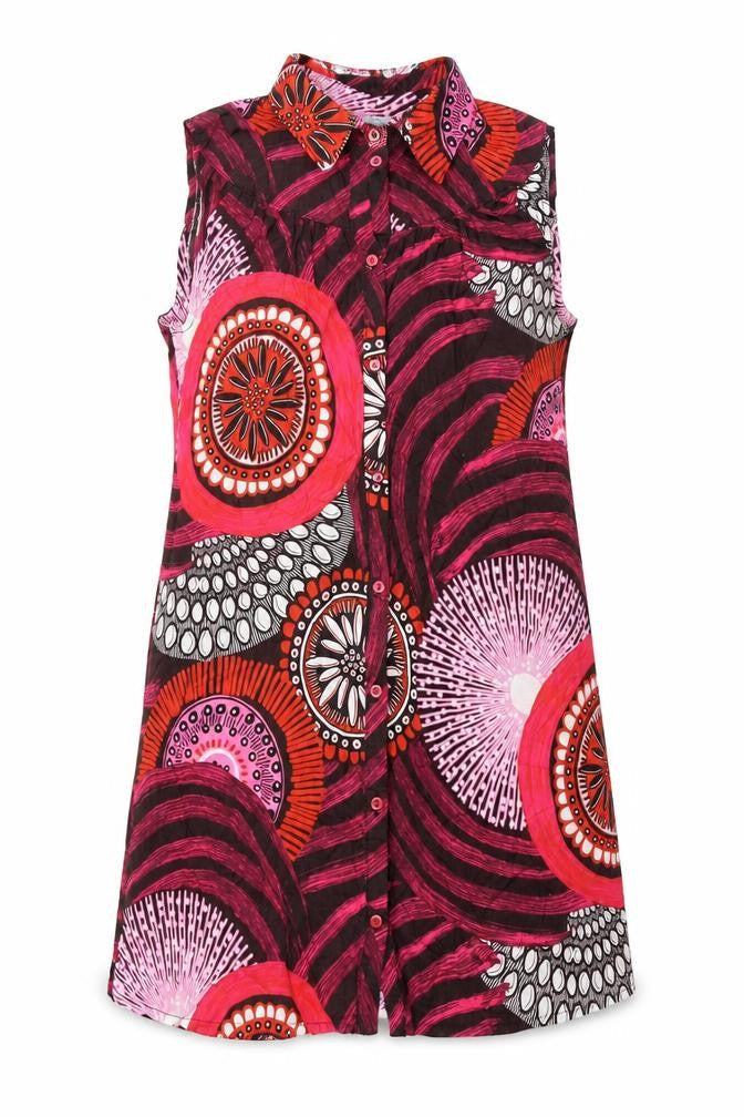 Red Herring Womens Multicoloured Geometric Cotton A-Line Size 14 Collared Button