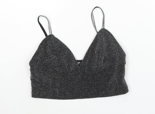 Zara Womens Black Polyester Cropped Blouse Size M Sweetheart - Glitter