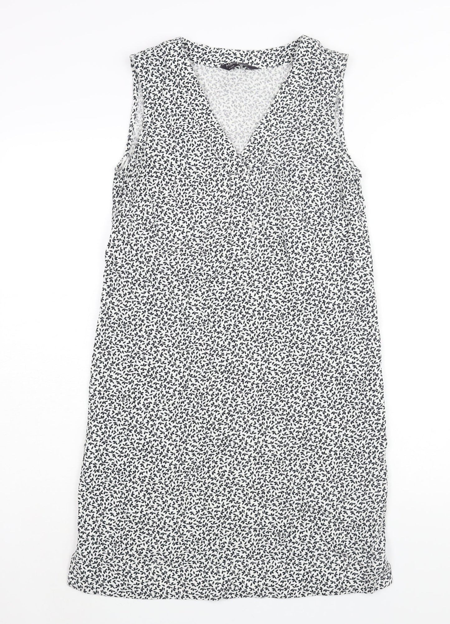 Marks and Spencer Womens White Geometric Linen Shift Size 6 V-Neck Pullover