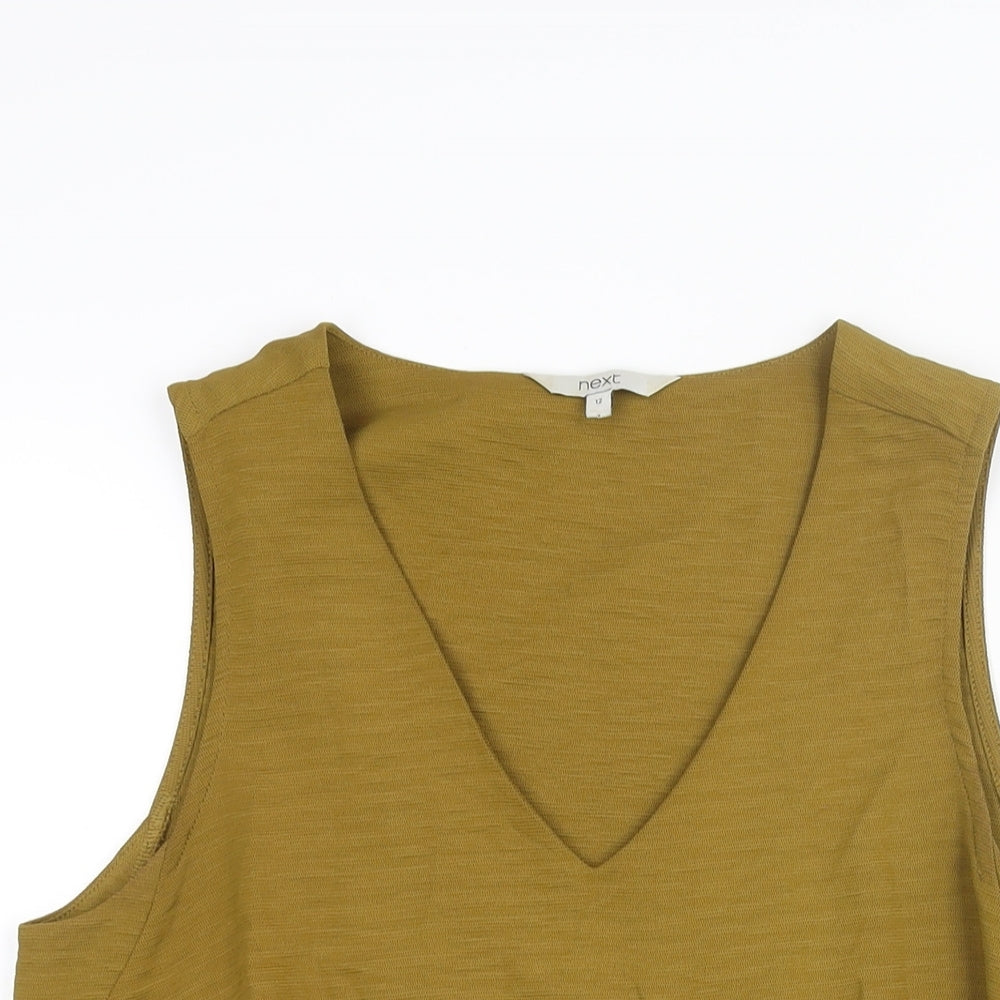 NEXT Womens Green Polyester Tunic Blouse Size 12 V-Neck - Eyelet Tie Detail