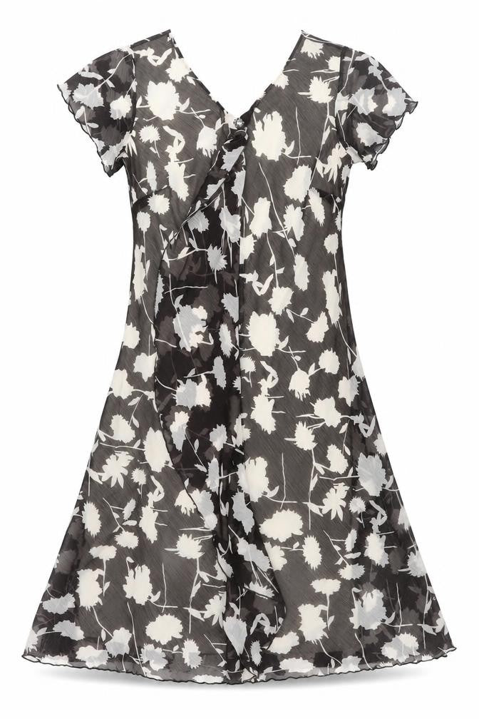 Klass Womens Black Geometric Polyester Shift Size 14 V-Neck Pullover - Frill Floral Print