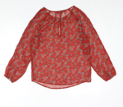 Marks & Spencer Womens Red Floral Polyester Basic Blouse Size 6 Round Neck - Semi Sheer Keyhole Neck
