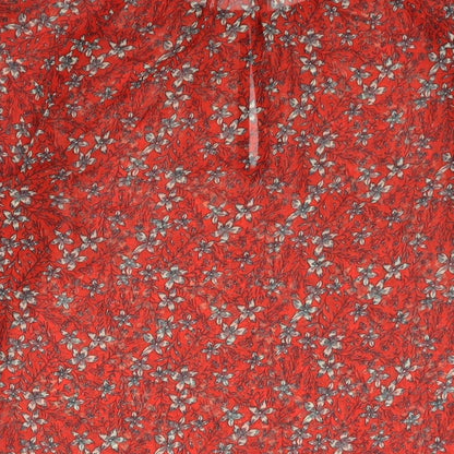 Marks & Spencer Womens Red Floral Polyester Basic Blouse Size 6 Round Neck - Semi Sheer Keyhole Neck