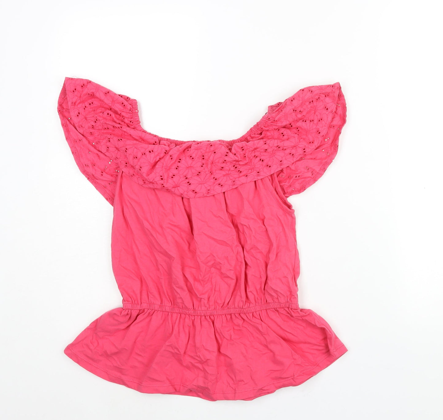 Friends Like These Womens Pink Cotton Basic Blouse Size 10 Boat Neck - Peplum Lace Collar