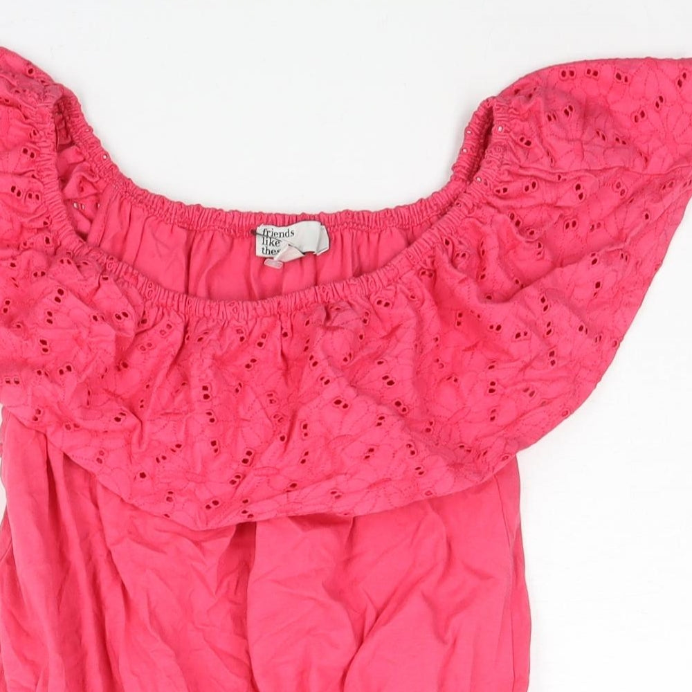 Friends Like These Womens Pink Cotton Basic Blouse Size 10 Boat Neck - Peplum Lace Collar