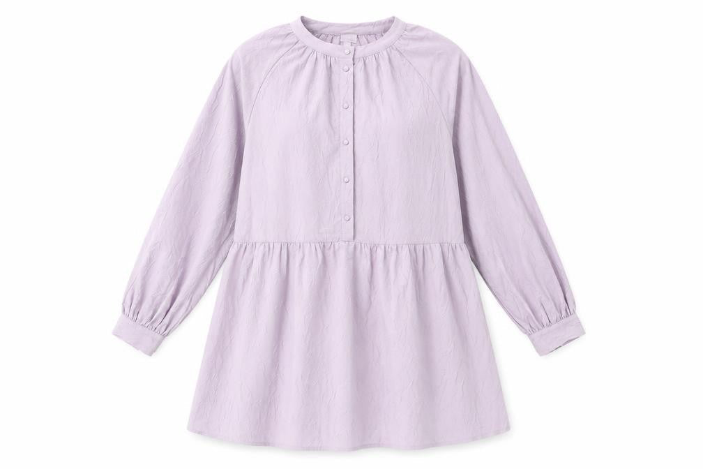 H&M Womens Purple Polyester Shift Size M Round Neck Button - Smocked