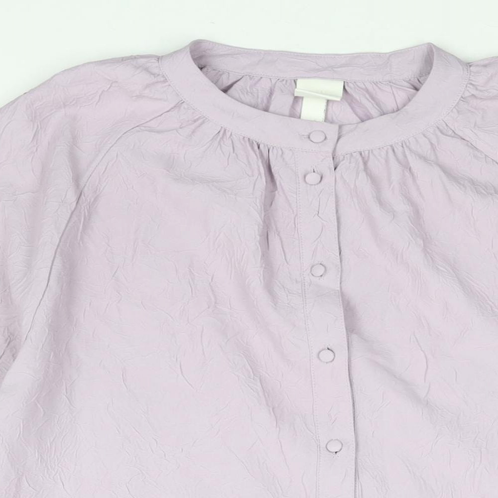H&M Womens Purple Polyester Shift Size M Round Neck Button - Smocked