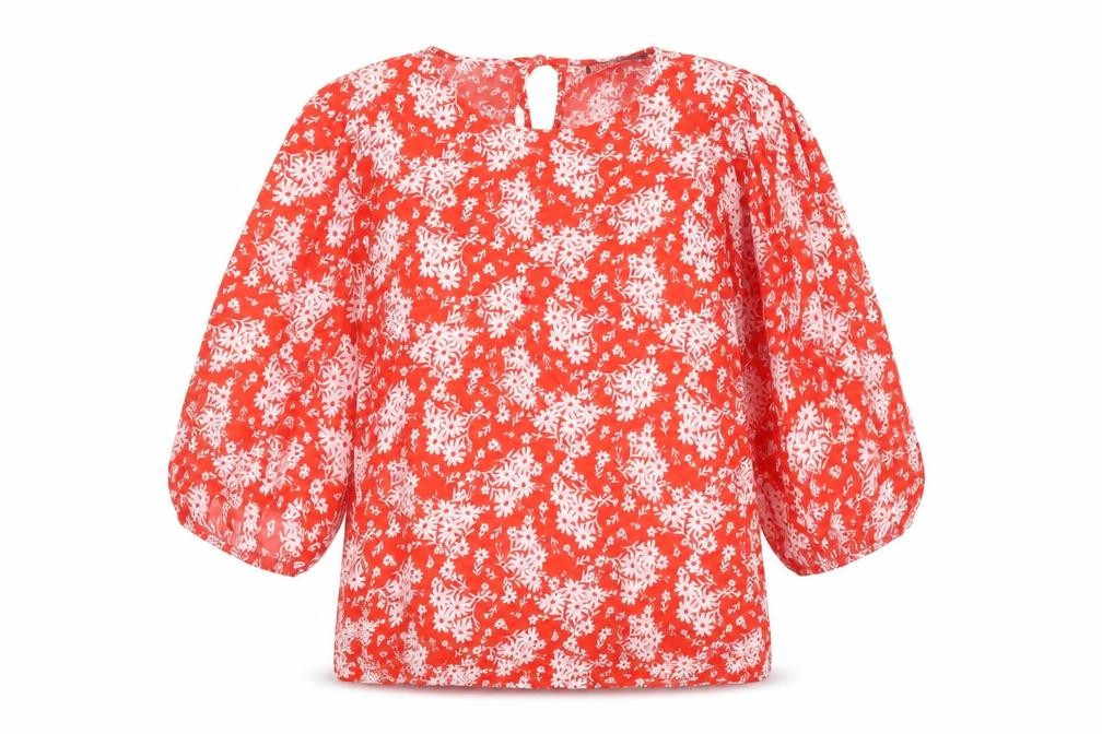 Marks & Spencer Womens Red Floral Viscose Basic Blouse Size 10 Round Neck