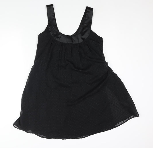 Miss Selfridge Womens Black Polyester Shift Size 12 Scoop Neck Pullover - Belted Pockets