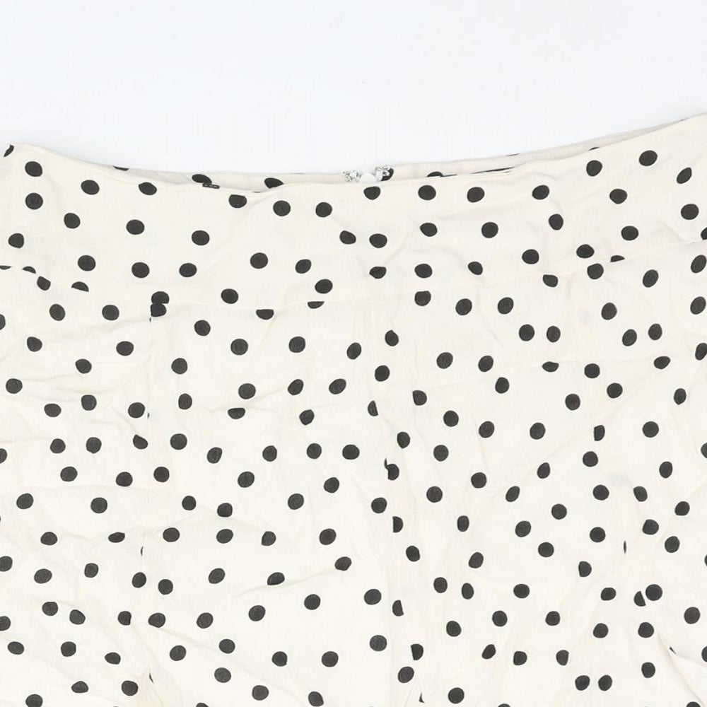Set Womens Ivory Polka Dot Viscose Trumpet Skirt Size 10 Zip - Frill Detail