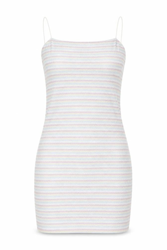 Topshop Womens Multicoloured Striped Polyester Mini Size 10 Square Neck Zip - Glitter