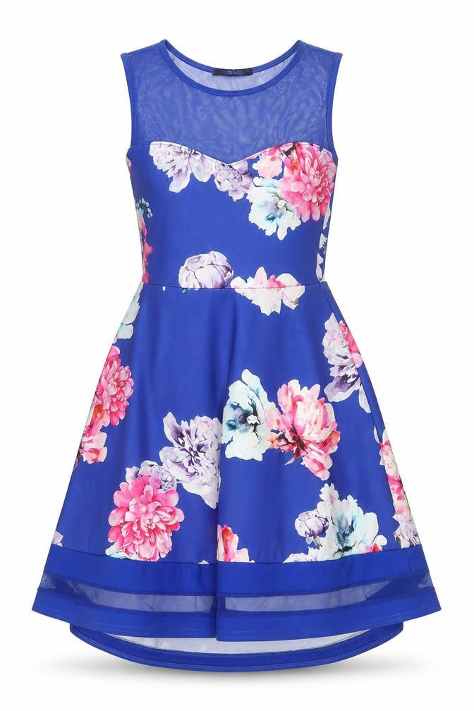 Quiz Womens Blue Floral Polyester Fit & Flare Size 8 Round Neck Pullover
