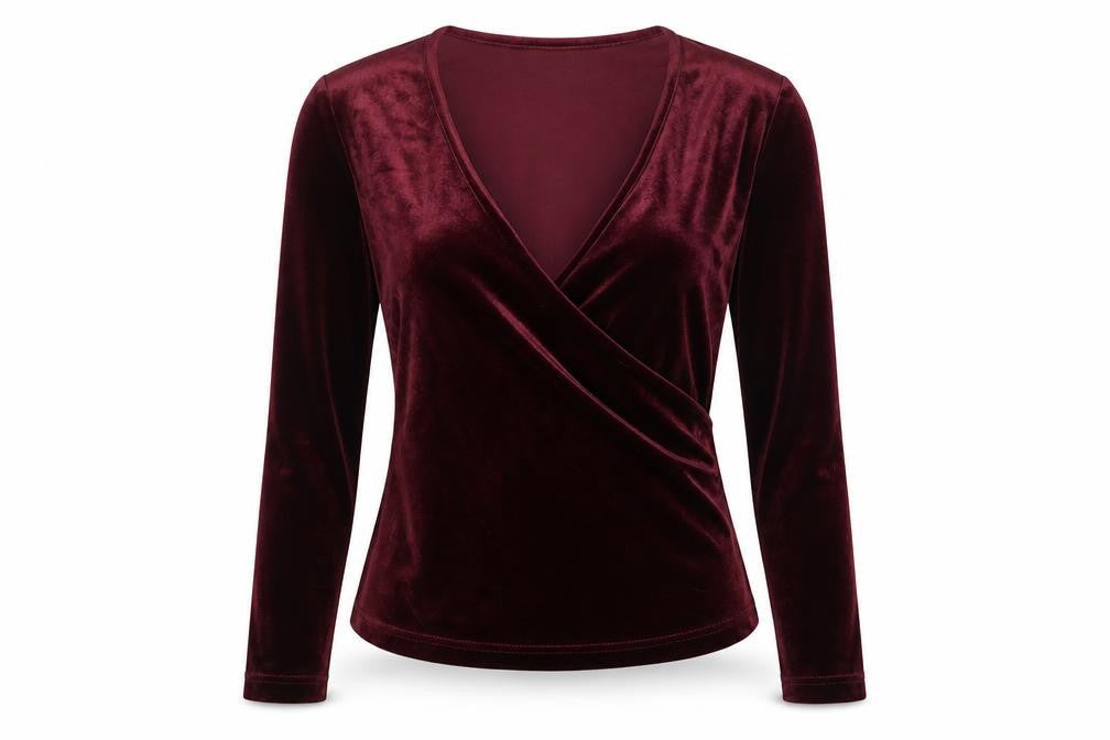 Raspberry Collection Womens Red Polyester Basic Blouse Size 8 V-Neck