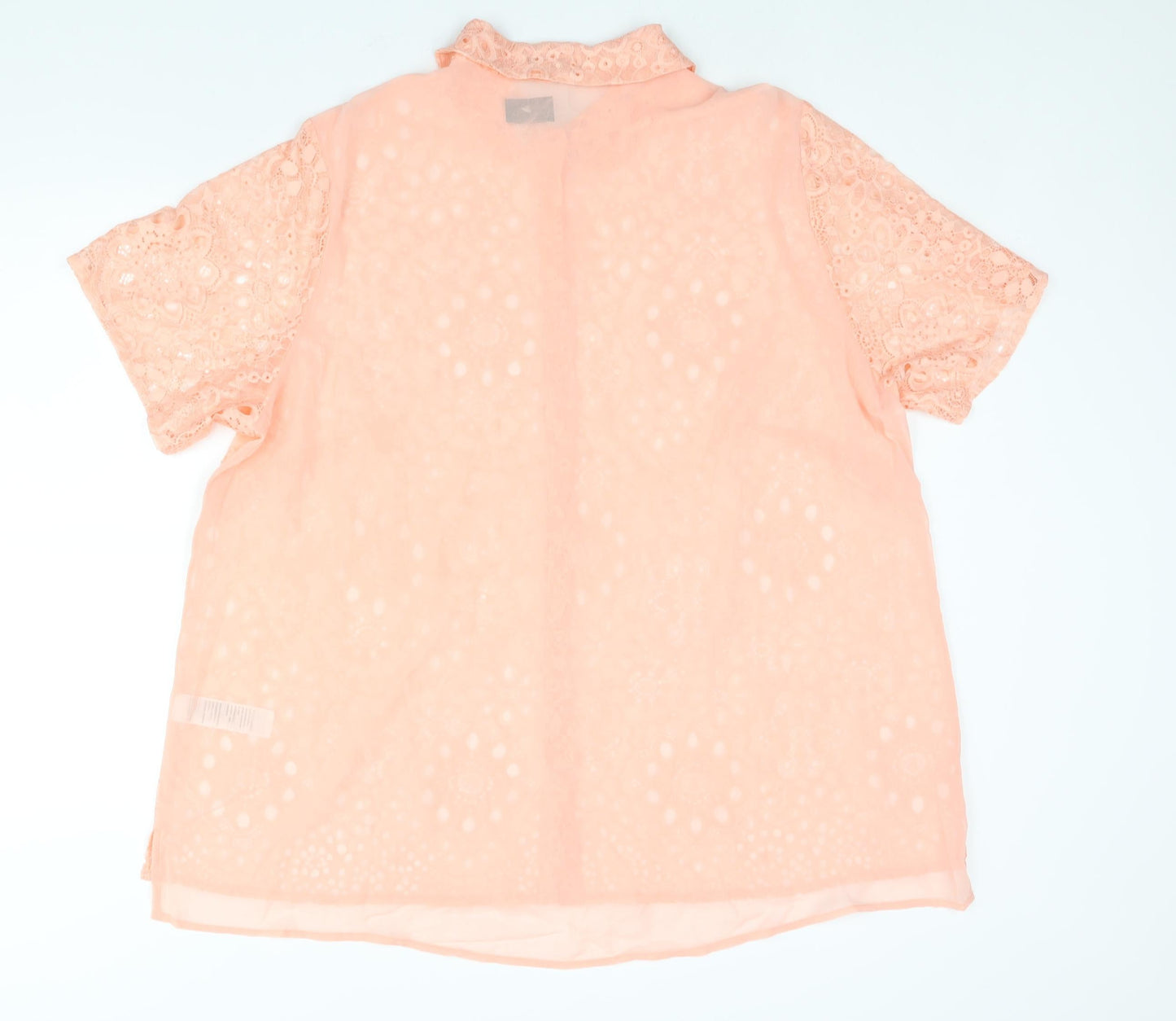 New Look Womens Pink Polyester Basic Blouse Size 24 Collared - Semi Sheer Lace Front