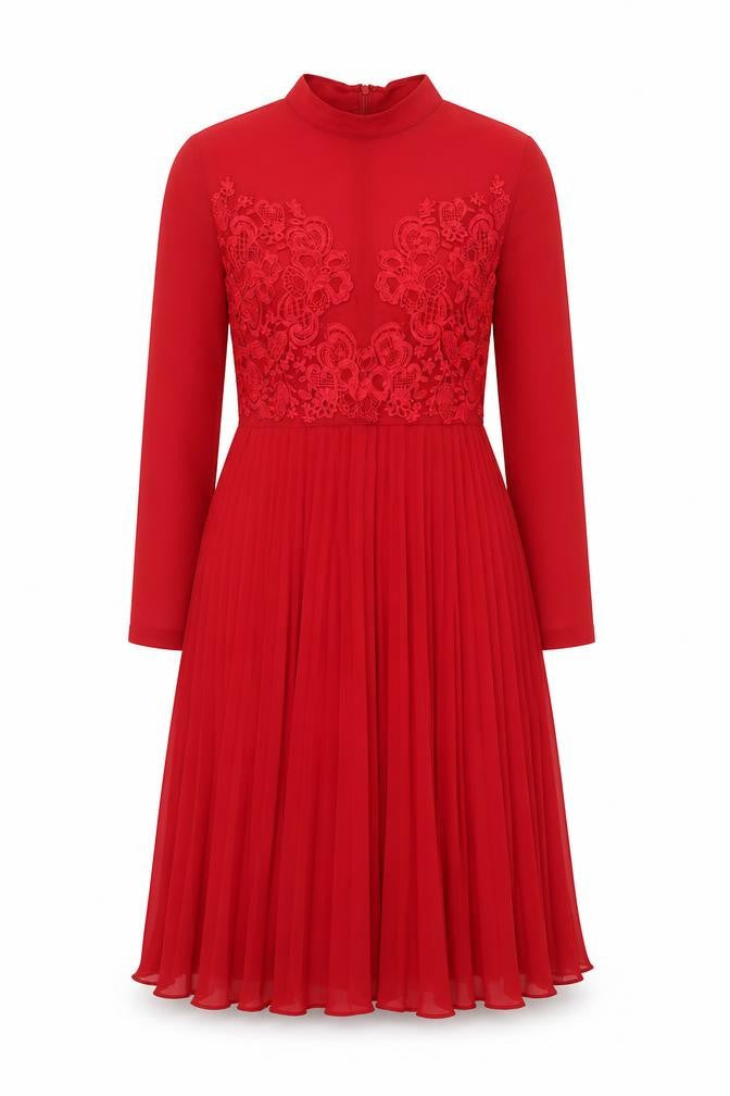 ASOS Womens Red Polyester Shift Size 10 Mock Neck Zip - Pleated Lace Detail
