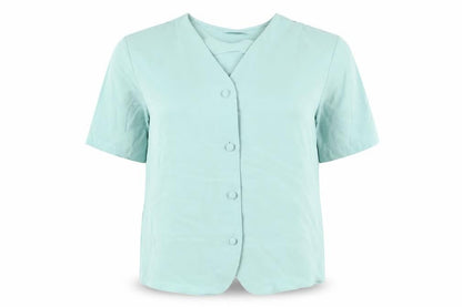St Michael Womens Blue Polyester Basic Blouse Size 10 V-Neck