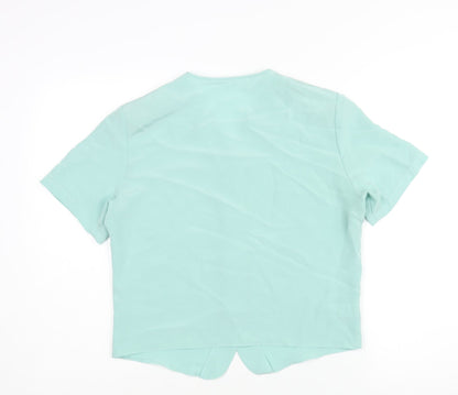 St Michael Womens Blue Polyester Basic Blouse Size 10 V-Neck