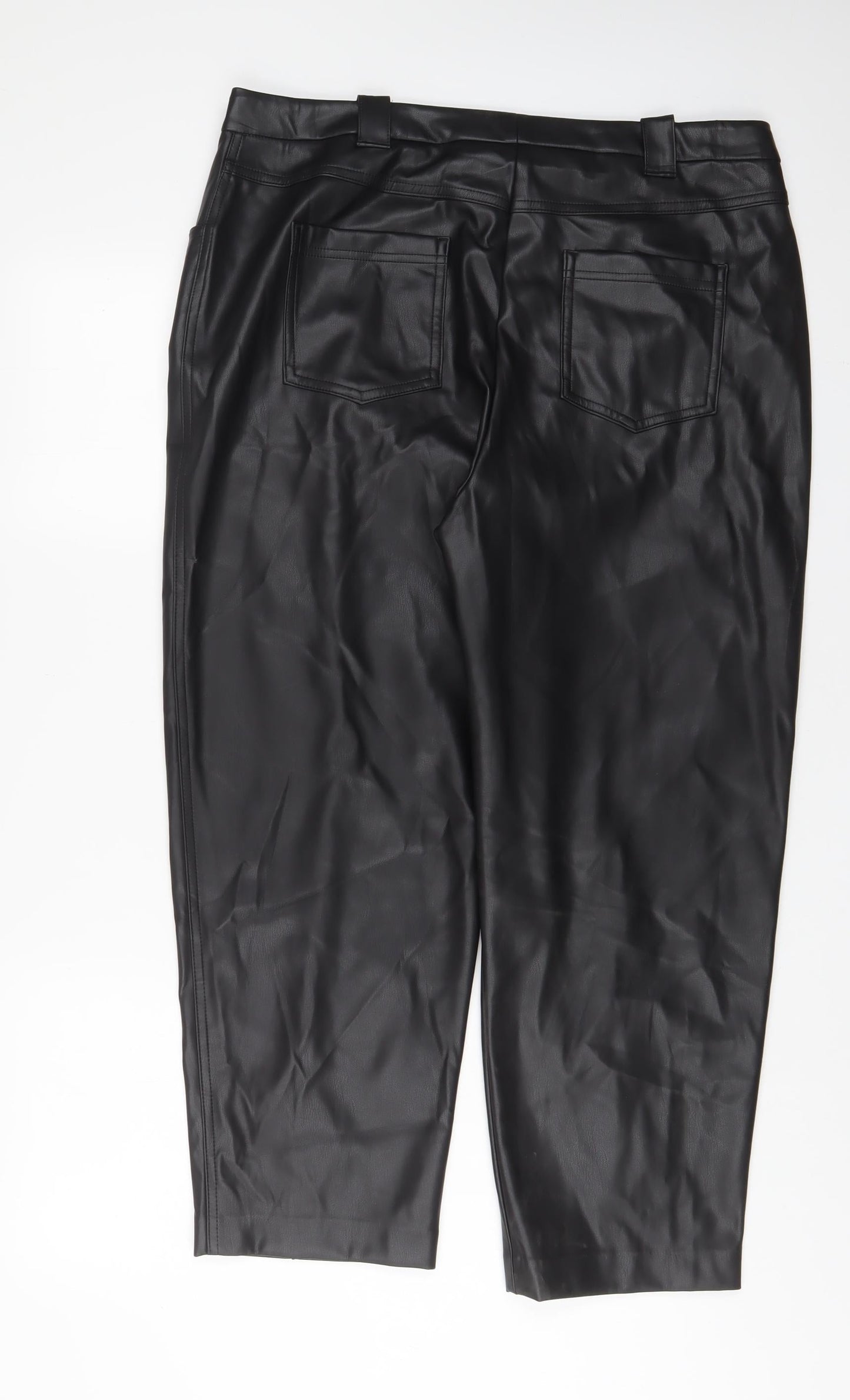 Marks and Spencer Womens Black Polyester Trousers Size 18 L26 in Regular Hook & Eye - Leather Look