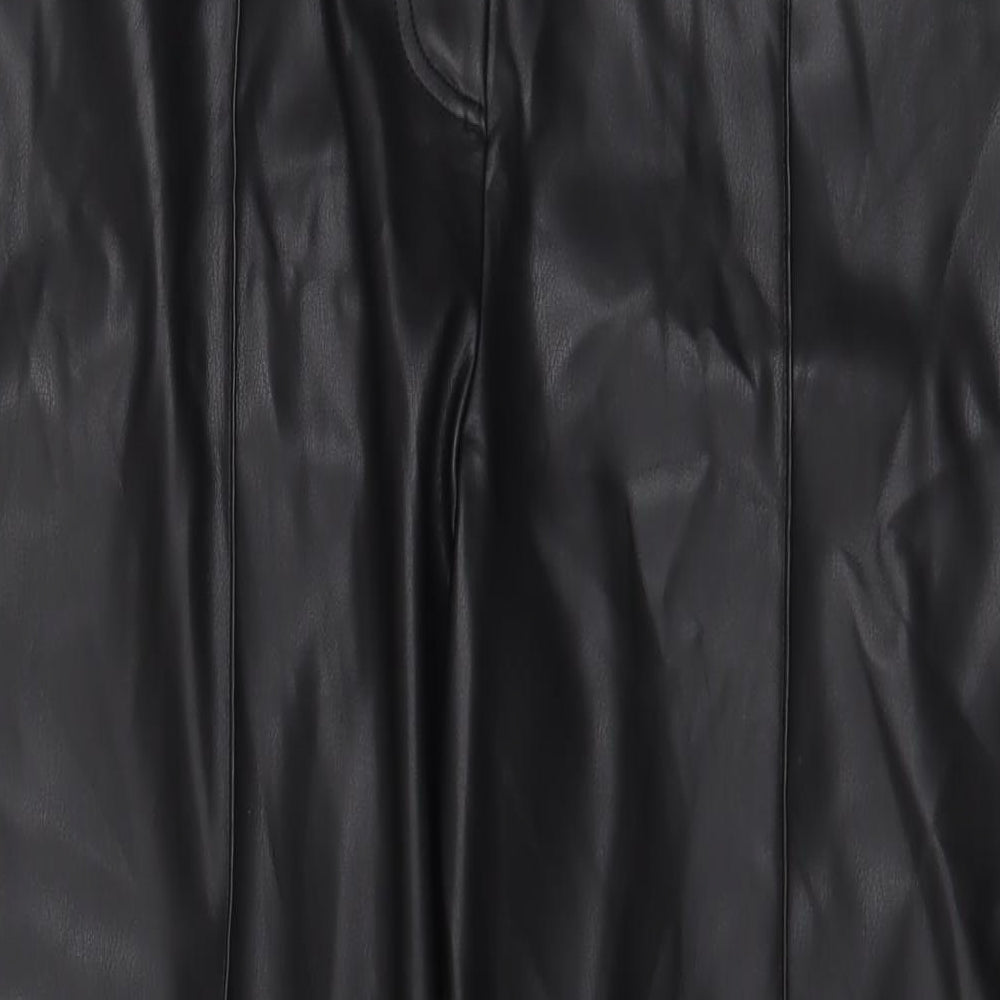 Marks and Spencer Womens Black Polyester Trousers Size 18 L26 in Regular Hook & Eye - Leather Look