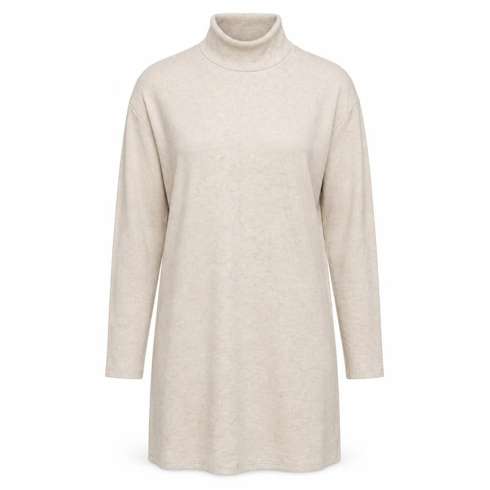 Mango Womens Beige Acrylic Jumper Dress Size M High Neck Pullover