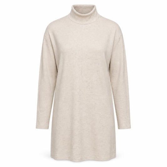 Mango Womens Beige Acrylic Jumper Dress Size M High Neck Pullover