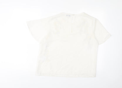 Warehouse Womens White Floral Polyester Basic T-Shirt Size 12 Crew Neck - Embroidered