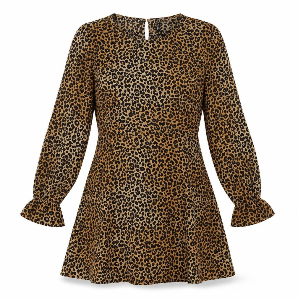h7M Womens Brown Animal Print Polyester A-Line Size 10 Crew Neck Zip