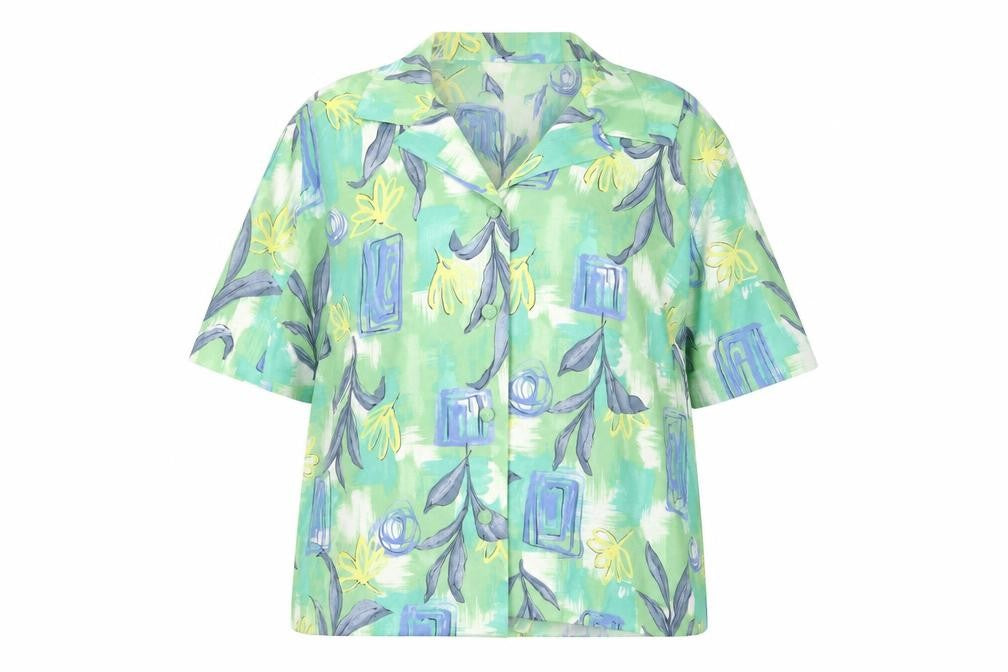 Iazarus Womens Blue Geometric Acrylic Basic Button-Up Size 18 Collared