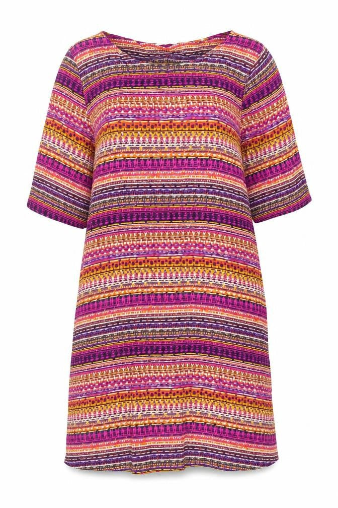 DASH Womens Multicoloured Geometric Viscose A-Line Size 10 Boat Neck Pullover