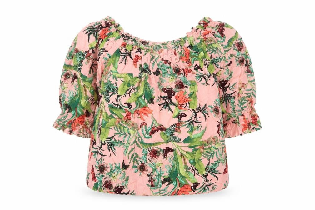H&M Womens Pink Floral Viscose Basic T-Shirt Size 10 Boat Neck