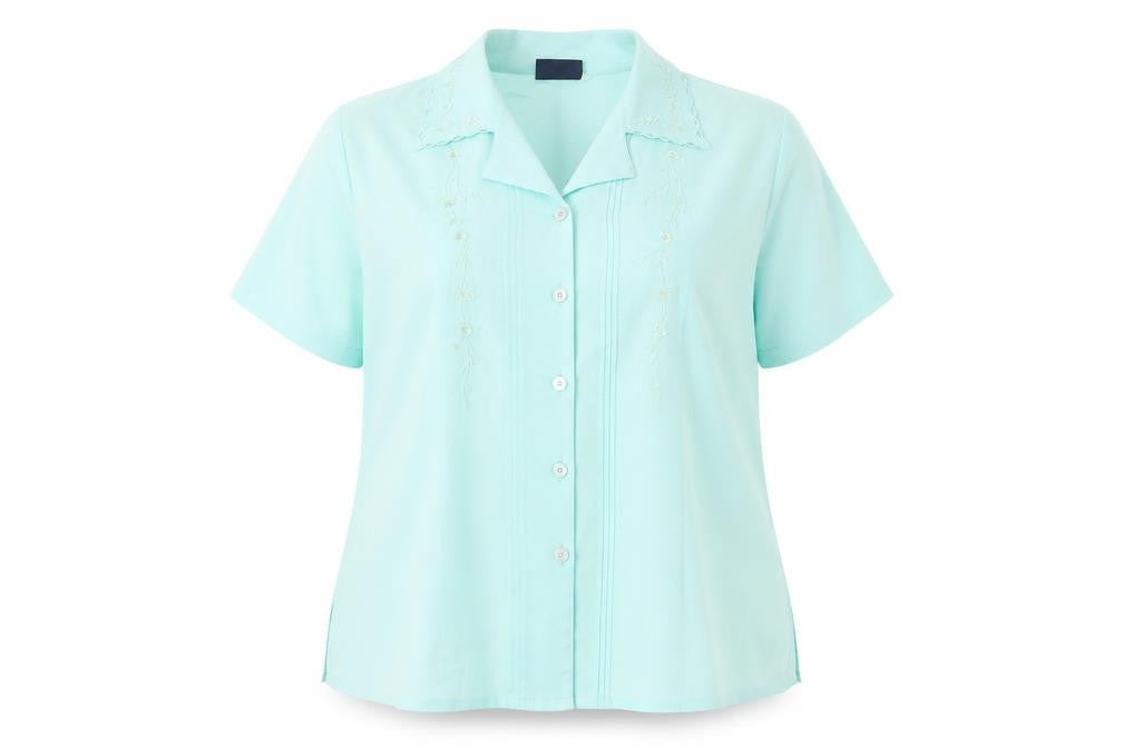 Adam Collection Womens Blue Polyester Basic Button-Up Size 18 Collared - Embroidered, Sequins