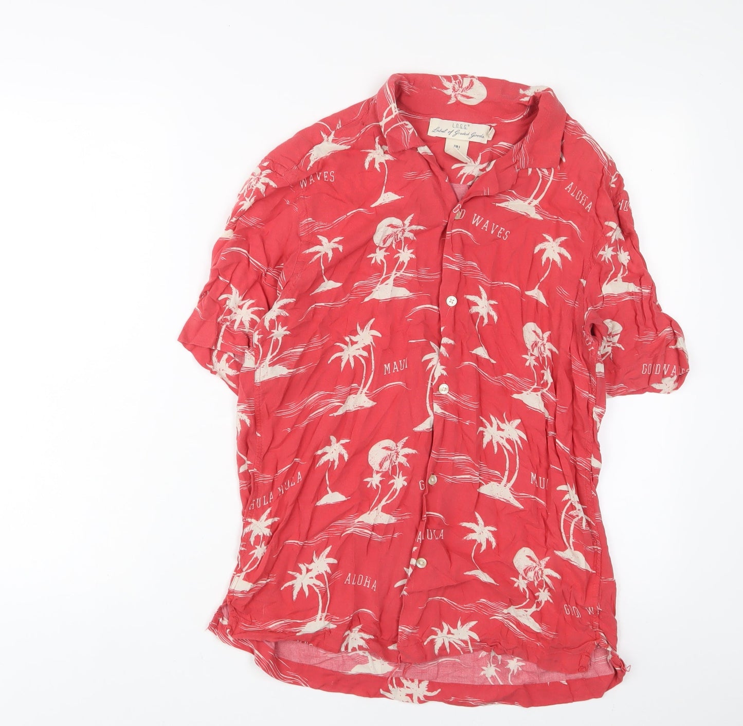 H&M Womens Red Geometric Viscose Basic Button-Up Size S Collared
