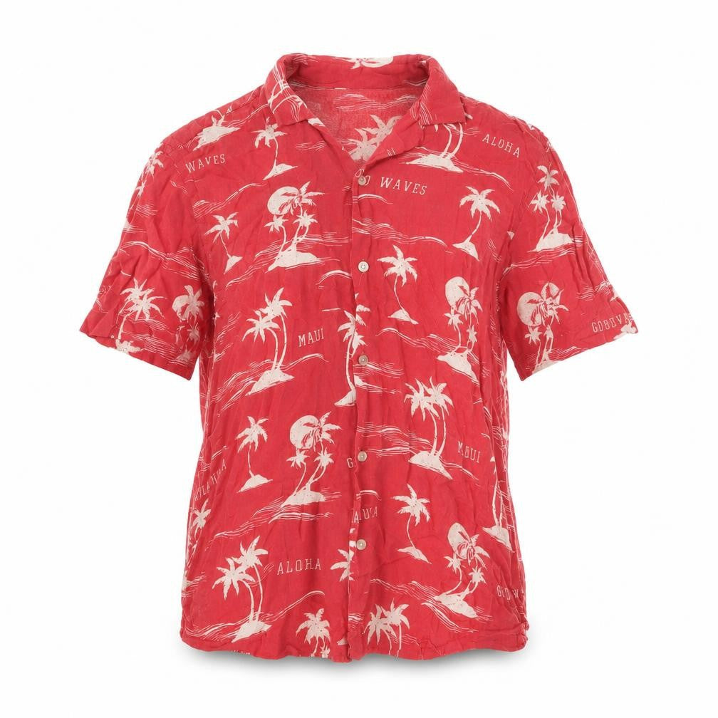 H&M Womens Red Geometric Viscose Basic Button-Up Size S Collared
