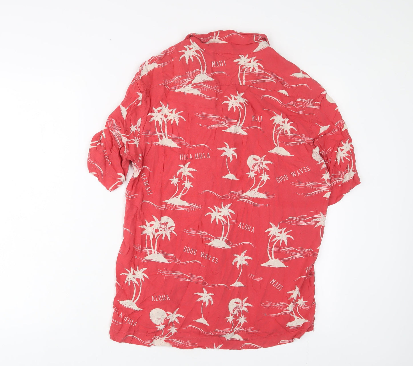 H&M Womens Red Geometric Viscose Basic Button-Up Size S Collared