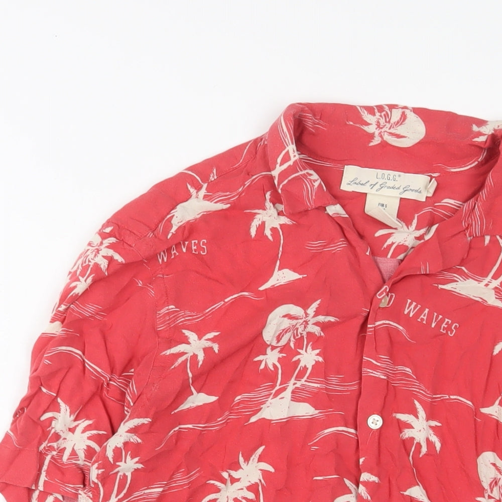 H&M Womens Red Geometric Viscose Basic Button-Up Size S Collared