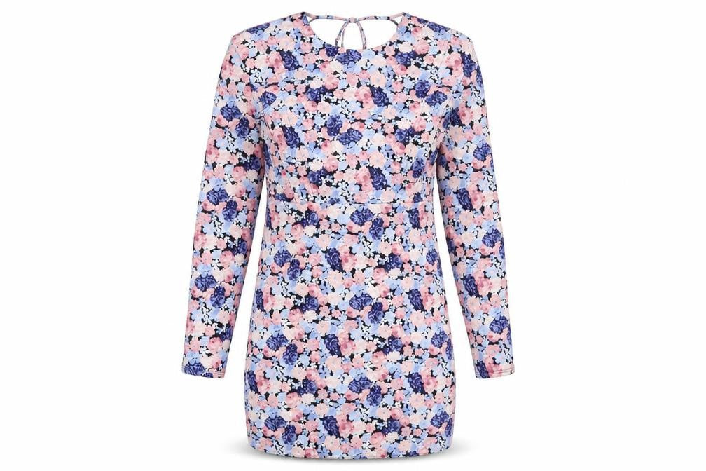 ASOS Womens Multicoloured Floral Polyester A-Line Size 10 Crew Neck Tie - Open Back