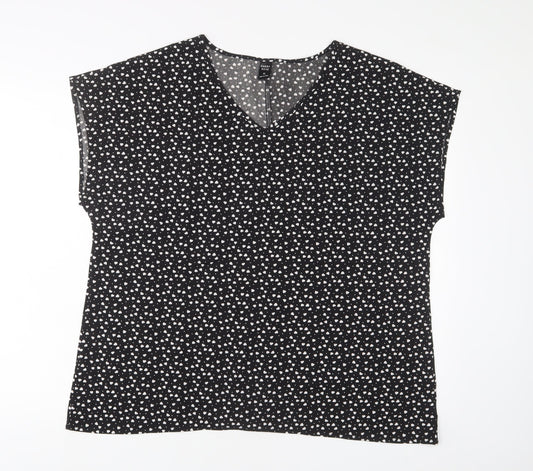 EMERY ROSE Womens Black Geometric Polyester Basic T-Shirt Size XL V-Neck - Hearts