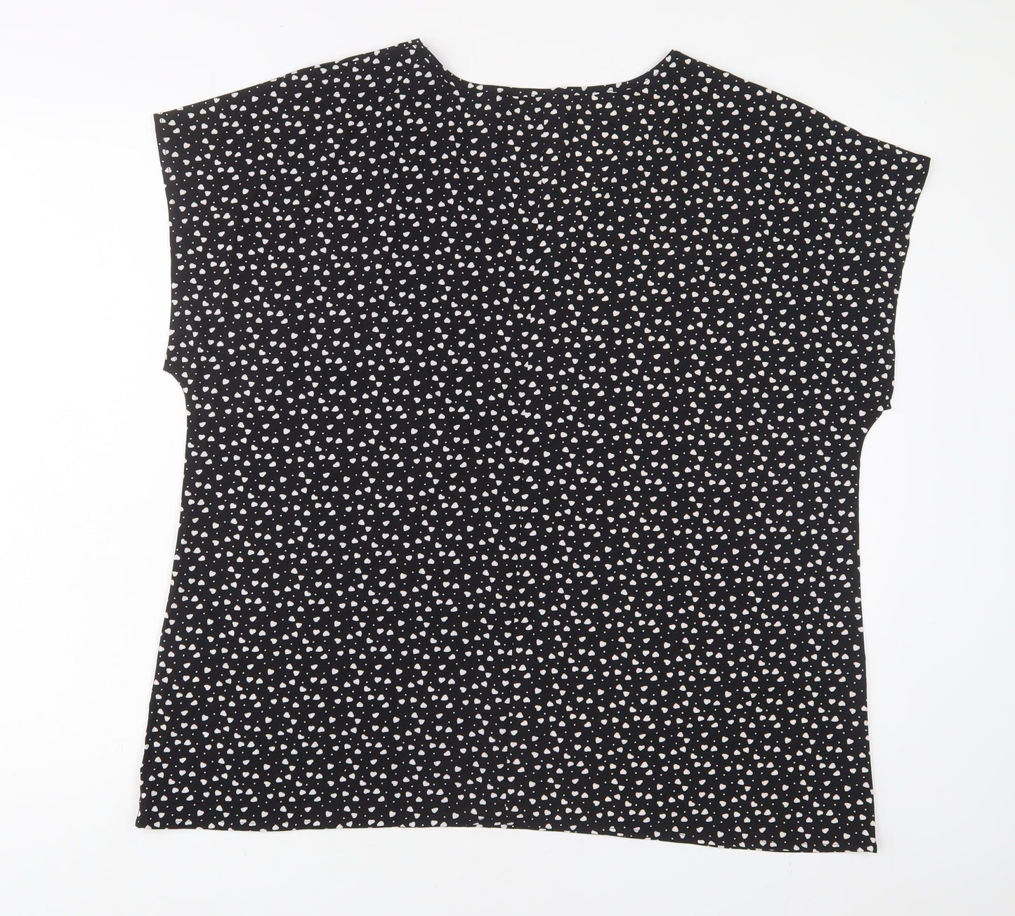 EMERY ROSE Womens Black Geometric Polyester Basic T-Shirt Size XL V-Neck - Hearts