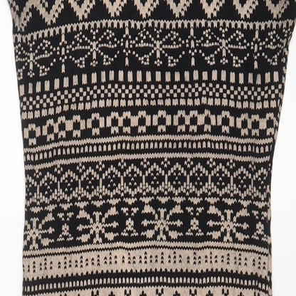 Close-up detail of izabel London women’s black geometric viscose bodycon, size UK 10, roll neck pullover
