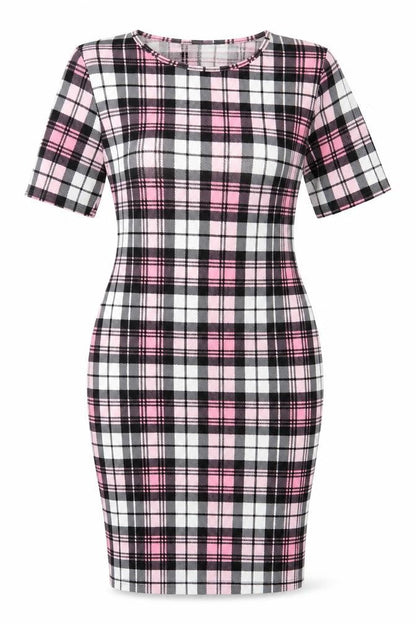 KAAYA Womens Pink Plaid Polyester Bodycon Size 16 Crew Neck Pullover