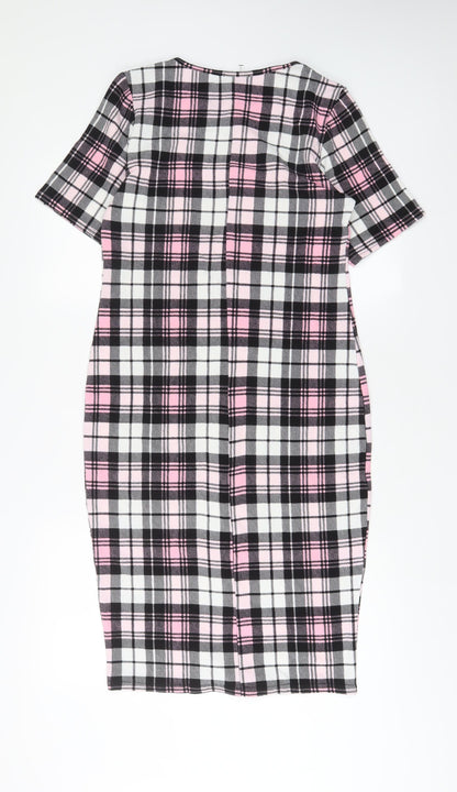 KAAYA Womens Pink Plaid Polyester Bodycon Size 16 Crew Neck Pullover