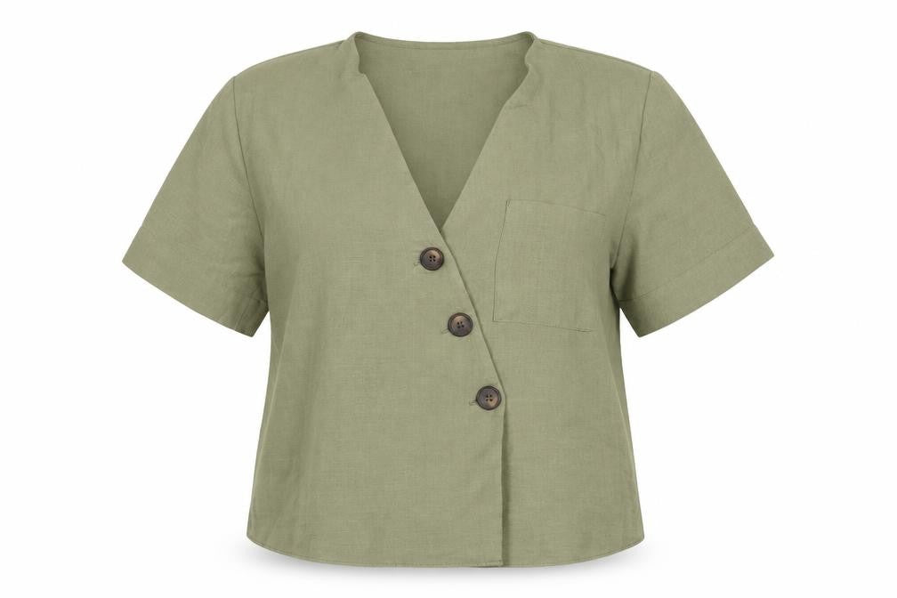 Topshop Womens Green Polyester Basic Button-Up Size 10 V-Neck