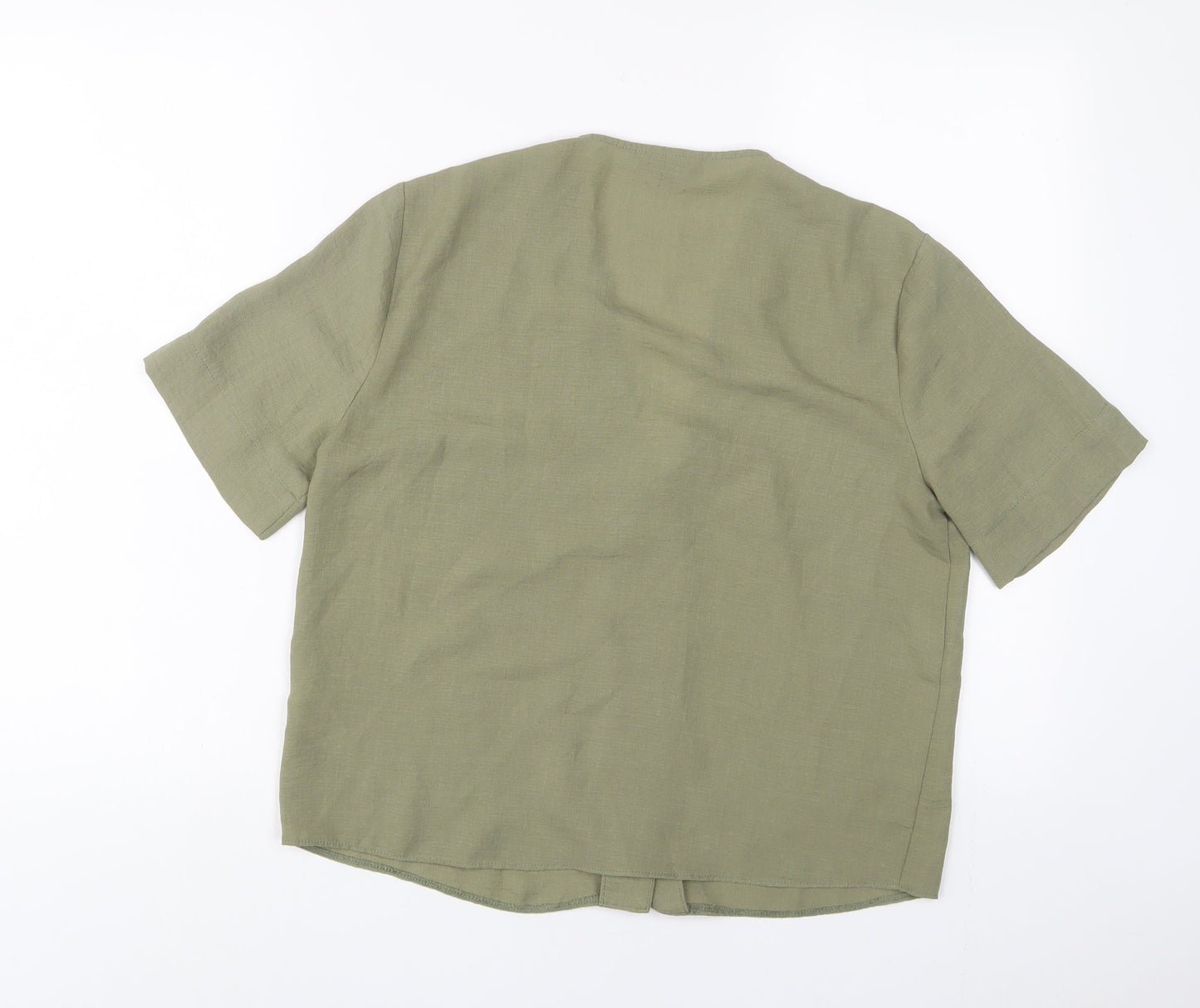 Topshop Womens Green Polyester Basic Button-Up Size 10 V-Neck
