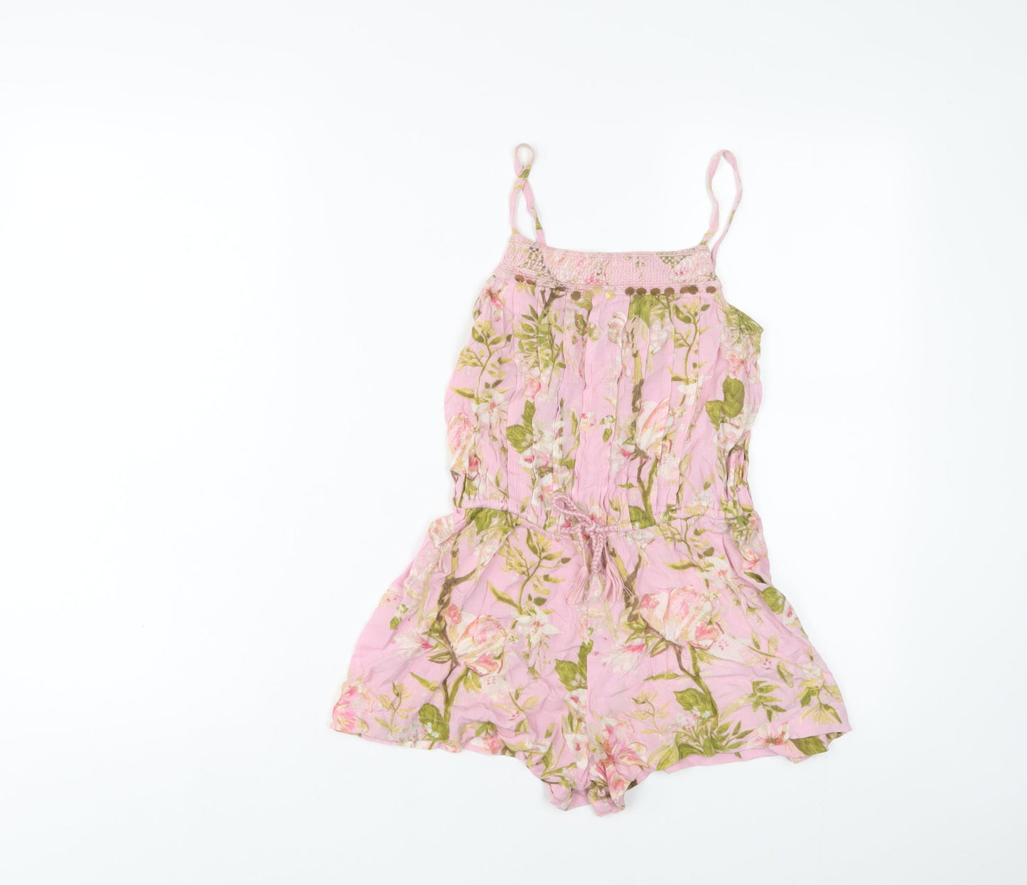 NEXT Girls Pink Floral Viscose Playsuit One-Piece Size 7 Years Pullover - Sequins