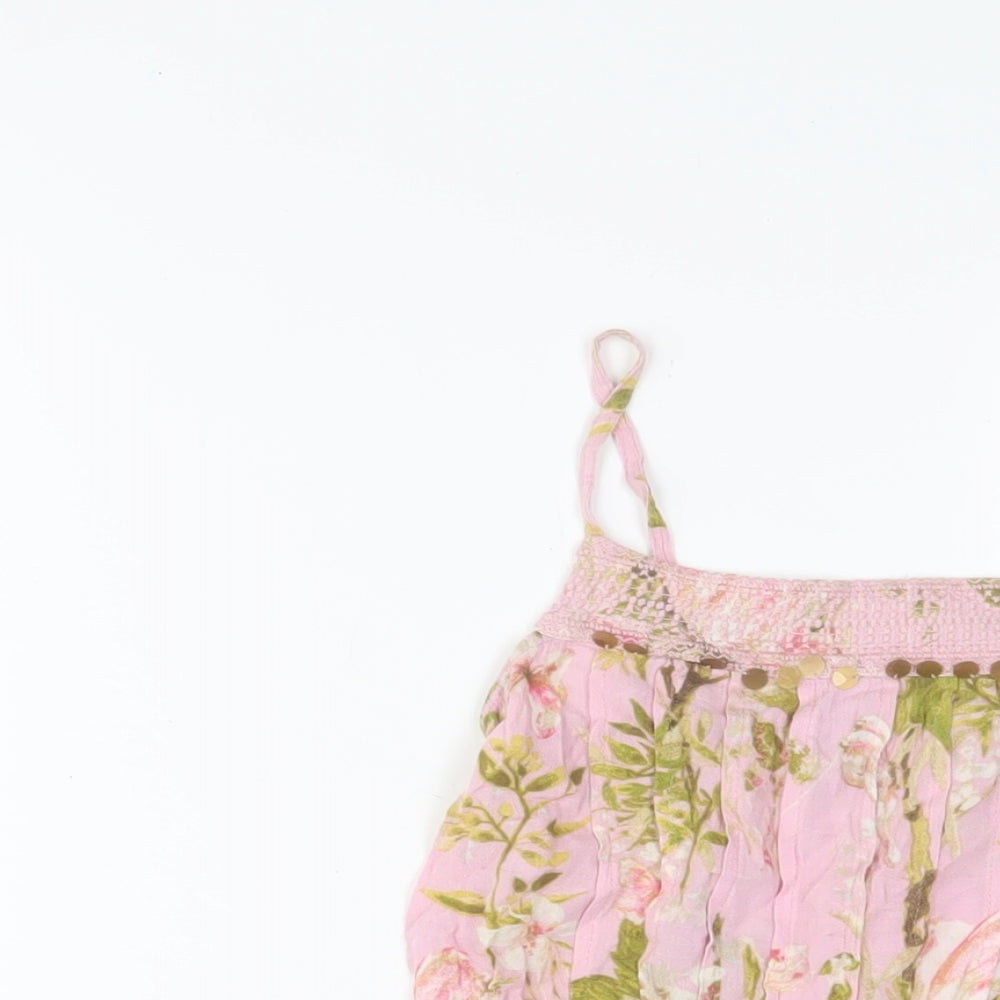 NEXT Girls Pink Floral Viscose Playsuit One-Piece Size 7 Years Pullover - Sequins