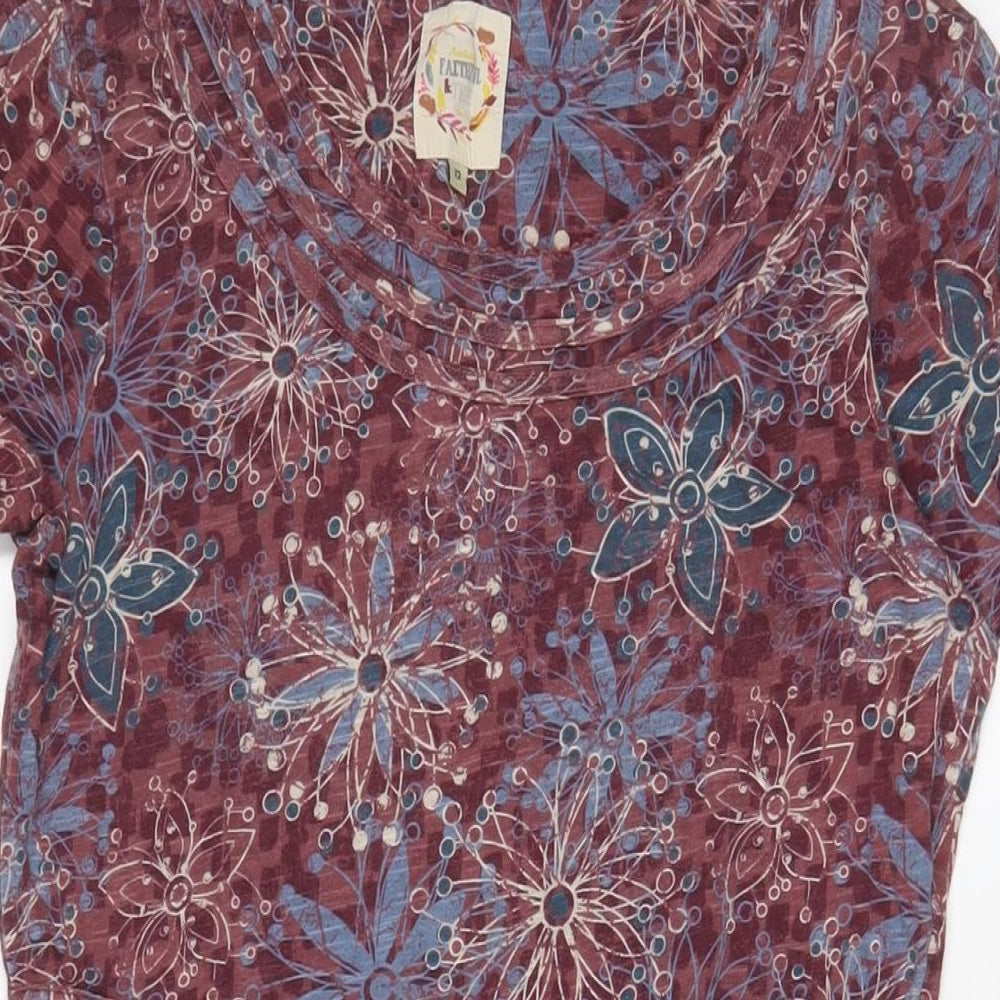 Debenhams Womens Purple Floral Cotton A-Line Size 12 Boat Neck Pullover